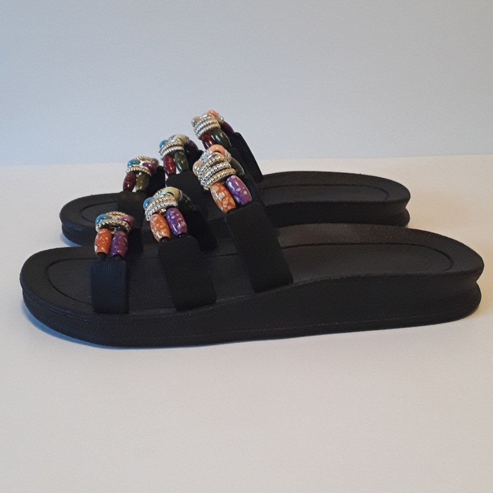 NEW Black Jeweled Slip On Sandals Women's Size 7